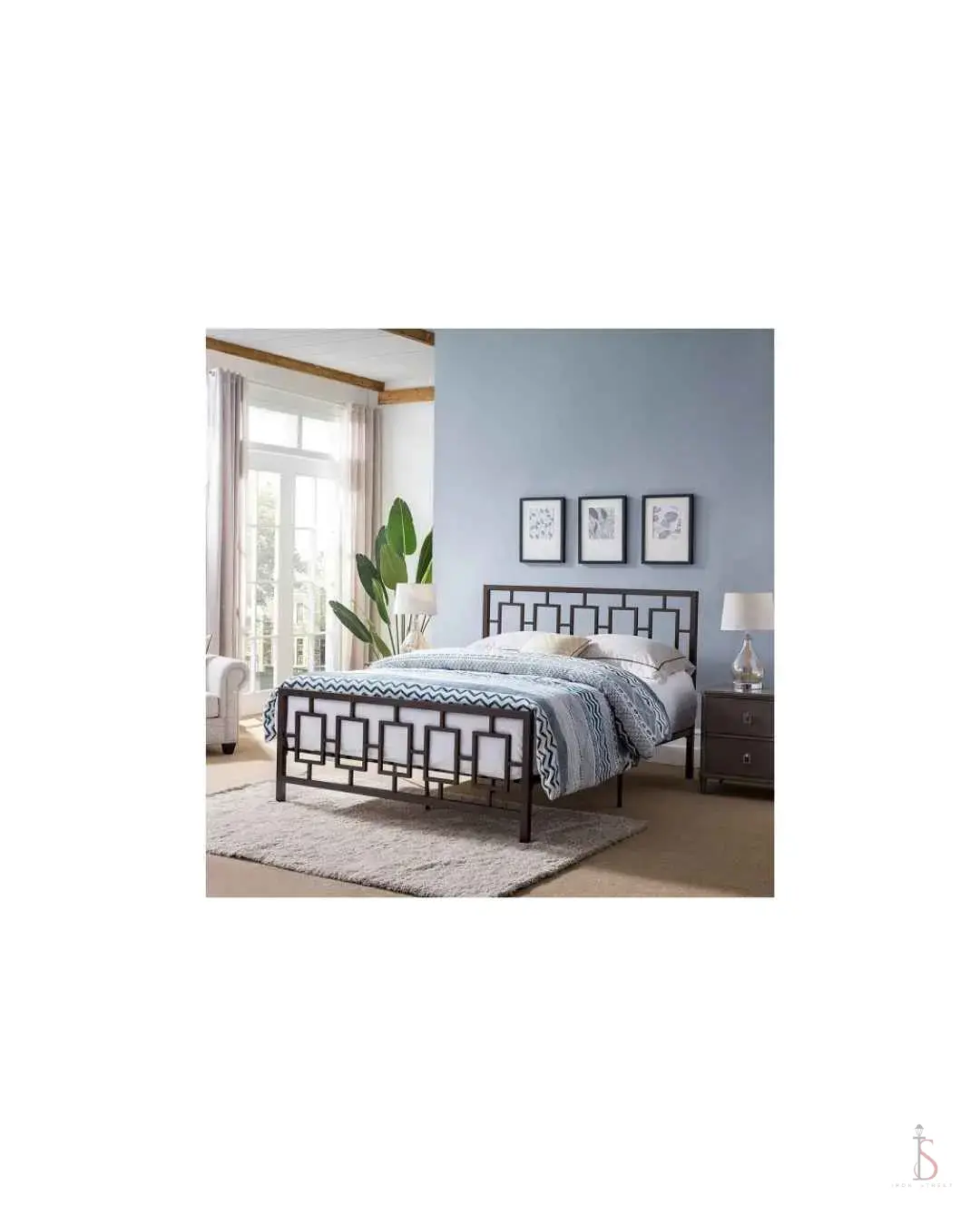 Claudia grid Iron Bed Frame [Queen Size]